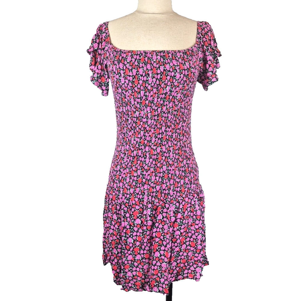 Lulus Dress Womens Small Such A Darling Pink Floral Smocked Off The Shoulder